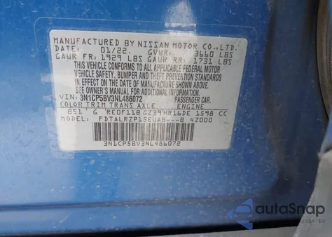 2022 Nissan Kicks S Xtronic Cvt из США, поврежденный, VIN 3N1CP5BV3NL486072